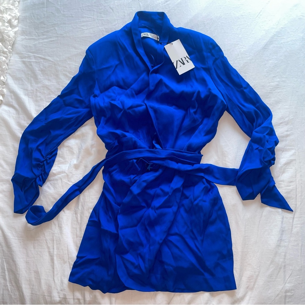 Blue Zara Mini Wrap Dress